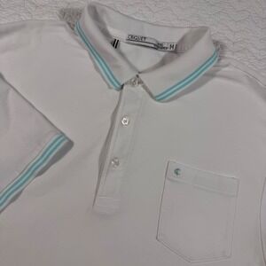 CRICQUET Mens White XXL Pima Cotton Golf Polo Shirt Pocket Aqua‎ Trim